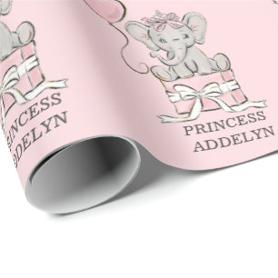 Prinzessin Elefant Rosa Luftballon Kindername Geschenkpapier