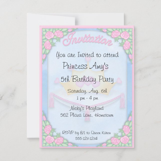 PRINZESSIN Geburtstag Einladungs-Mitteilungen Einladung (Vorderseite)