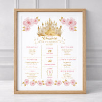 Prinzessin Geburtstags-Meilensteinposter Rosa und 
