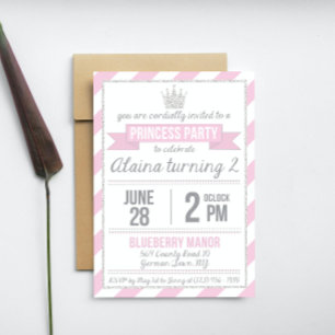 Prinzessin Geburtstagseinladung mit rosa silbernem Einladung