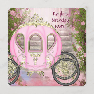 Prinzessin Geburtstagsfeier mit rosa Rosen Kutsche Einladung