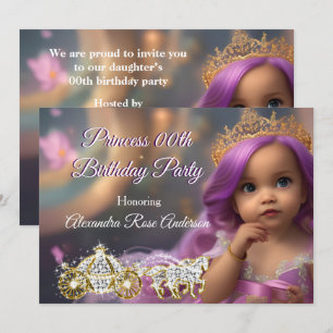 Prinzessin Geburtstagsparty Beförderung lila Gold  Einladung