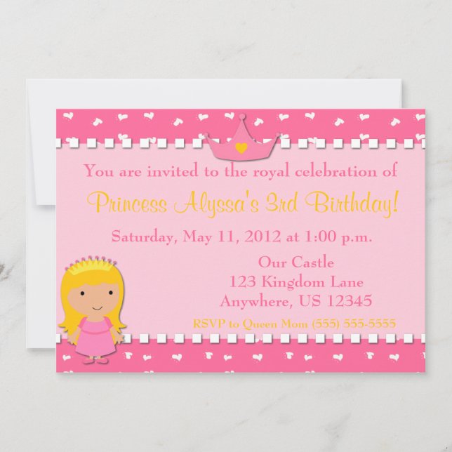 Prinzessin Girls Birthday Invitation Einladung (Vorderseite)