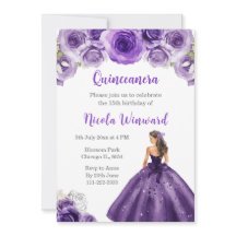 Prinzessin im dunklen Lila Kleid Quinceanera