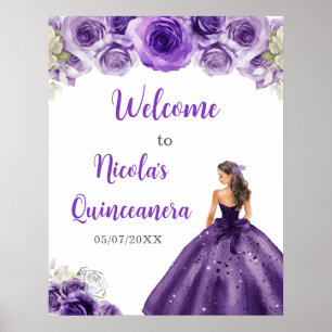 Prinzessin im dunklen Lila Kleid Quinceanera Willk Poster