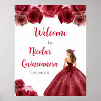 Prinzessin im Roten Kleid Quinceanera Willkommen