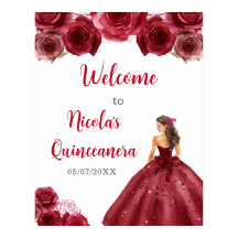 Prinzessin im Roten Kleid Quinceanera Willkommen