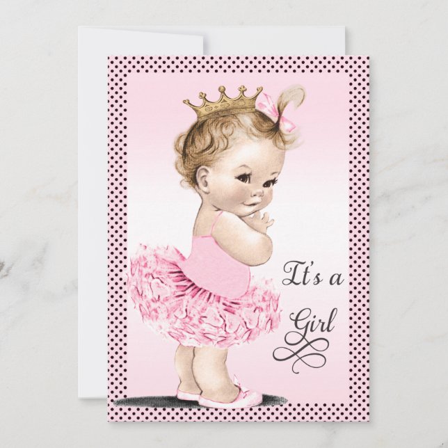 Prinzessin in der Ballettröckchen-Tupfen-Babyparty Einladung (Vorderseite)