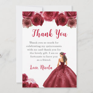 Prinzessin in einem roten Kleid Quinceanera Vielen Dankeskarte