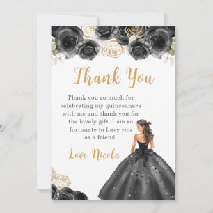 Prinzessin in einem schwarzen Kleid Quinceanera Vi Dankeskarte