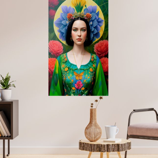 Prinzessin in grünem Blumenkleid Poster (Wohnzimmer 3)