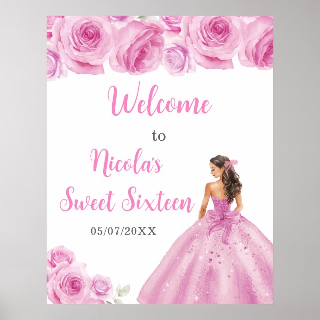 Prinzessin in rosa Kleid 16 . Geburtstag Willkomme Poster (Vorne)
