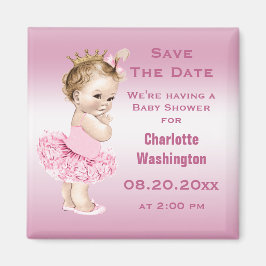 Prinzessin in Tutu Babydusche Save the Date rosa Magnet