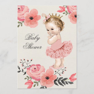 Prinzessin in Tutu Wasserfarbe Blume Babydusche Einladung
