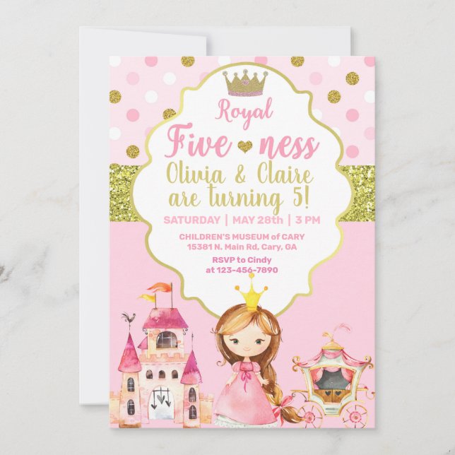 Prinzessin königliche Flitterschwestern zum Geburt Einladung (Vorderseite)