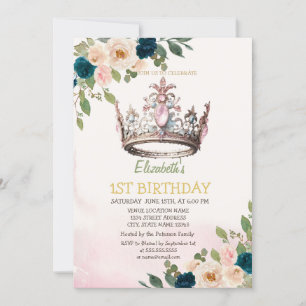 Prinzessin Krone Blumen Punkte Geburtstag Einladung