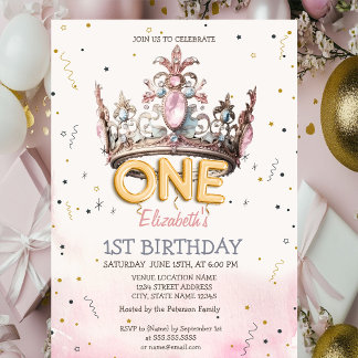 Prinzessin Krone Märchen 1. Geburtstag Einladung
