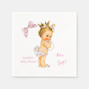 Prinzessin Mädchen Baby Shower Pink Gold Krone Blo Serviette
