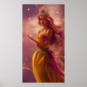 Prinzessin Mädchen rosa goldene Tiara Märchen Glan Poster
