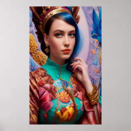 Prinzessin mit dekorativer aquamariner Ausstattung Poster