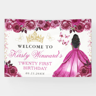 Prinzessin mit dunkler Haut in rosa Kleid Blumen G Banner