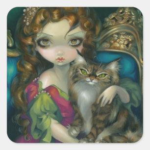 "Prinzessin mit eine Maine-Waschbär-Katzen-" Quadratischer Aufkleber