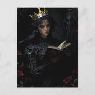 Prinzessin mit einem schwarzen Vogel beim Lesen ei Postkarte