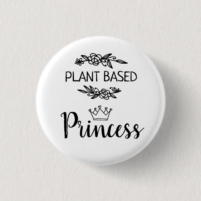 Prinzessin mit veganer Blumenpracht und Krone auf  Button (Vorderseite)