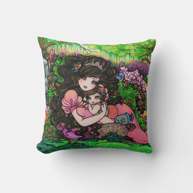 Prinzessin Mom u. Baby-Fantasie-feine Kunst-Kissen Kissen (Vorderseite)