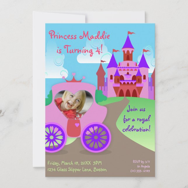 Prinzessin Party Foto Invitations Einladung (Vorderseite)