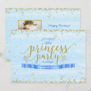 Prinzessin-Party Gold & Blau Foto-Einladungen Einladung
