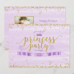 Prinzessin-Party Gold- und Lila-Fotoeinladungen Einladung