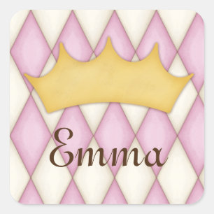 Prinzessin Personalisierter Name Pink Diamond Chec Quadratischer Aufkleber