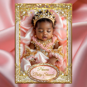 Prinzessin Pink Gold Baby Girl Shower Ethnische Pe Einladung
