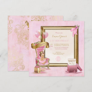 Prinzessin Pink Velvet Throne Gold Crown Geburtsta Einladung