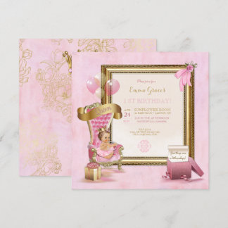 Prinzessin Pink Velvet Throne Gold Crown Geburtsta Einladung