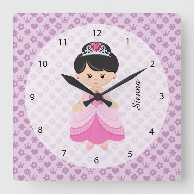 Prinzessin Quadratische Wanduhr (Vorderseite)