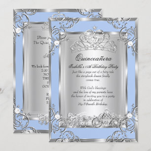 Prinzessin Quinceanera 15. Geburtstag Blau Silber Einladung