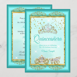 Prinzessin Quinceañera Blaugrün Gold Märchen Einladung