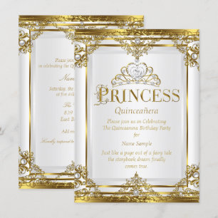 Prinzessin Quinceanera Elegant Gold Weiße Perle 2 Einladung