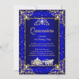 Prinzessin Quinceanera Elite Königlich Blau Gold G Einladung