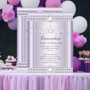 Prinzessin Quinceanera Flieder-Herzen-Diamantendia Einladung
