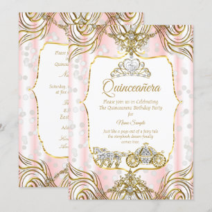 Prinzessin Quinceanera Kutsche Gold Rosa Weiß Einladung