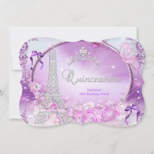 Prinzessin Quinceanera Magisches Lila Silber 2 Einladung