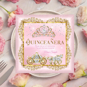 Prinzessin Quinceañera magisches Rosa Gold Rouge Einladung