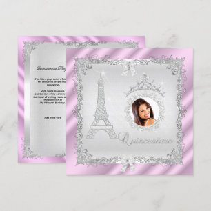 Prinzessin Quinceanera Magisches Rosa Silber Foto Einladung