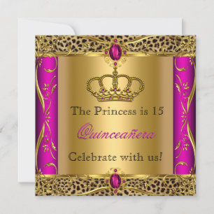 Prinzessin Regal Rosa Leopard Quinceañera-Party Einladung