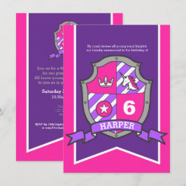Prinzessin Ritter Schild Kinder 6. Geburtstag lädt Einladung