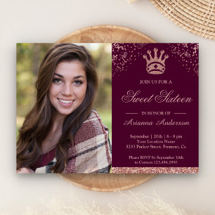 Prinzessin Roségold Glitter-Foto Sweet Sixteen Einladung