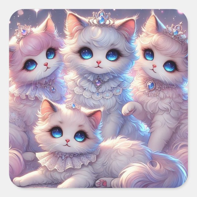Prinzessin Royal Cats Quadratischer Aufkleber (Vorderseite)